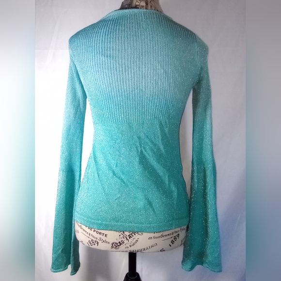 Vintage Bisou Bisou Teal Shimmer Shrug Layering Top Open Front S 90s Y2K - Picture 2 of 12